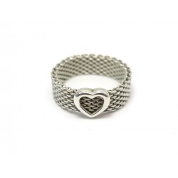 BAGUE TIFFANY & CO SOMERSET HEART T63 MAILLE ET COEUR EN ARGENT MASSIF RING 305€