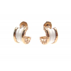 NEUF BOUCLES D OREILLES BULGARI B.ZERO 1 346464 OR ROSE CERAMIQUE BLANCHE 2800€