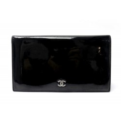 PORTEFEUILLE CHANEL LOGO CC CUIR VERNIS NOIR PORTE MONNAIE LEATHER WALLET 810€