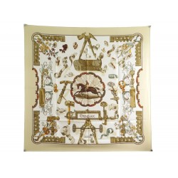 FOULARD HERMES COPEAUX CARRE 90 LATHAM EN SOIE BEIGE + BOITE SILK SCARF 375€