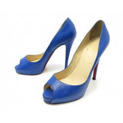 CHAUSSURES CHRISTIAN LOUBOUTIN VERY PRIVE 39.5 ESCARPINS EN CUIR BLEU PUMP 675€