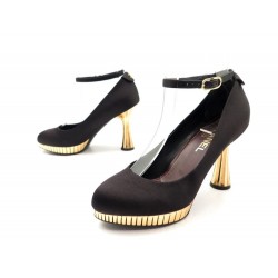 NEUF CHAUSSURES CHANEL G25687 37 ESCARPINS EN SATIN NOIR BLACK COURT SHOES 650€