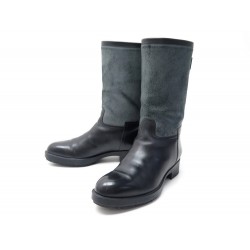 CHAUSSURES HERMES JEEP H142076Z 37.5 BOTTES FOURREES CUIR NOIR BOOTS SHOES 1150€