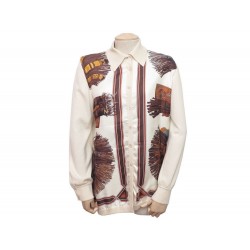 PULL HERMES FOULARD CUIRS DU DESERT 42 L GILET BLOUSE EN CACHEMIRE & SOIE 1900€