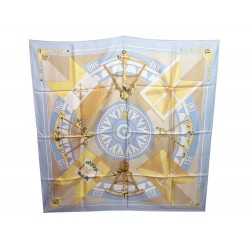 FOULARD HERMES SEXTANTS LOIC DUBIGEON CARRE EN SOIE BLEU & JAUNE SILK SCARF 350€