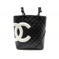 SAC A MAIN CHANEL CAMBON SHOPPING PM EN CUIR MATELASSE BLANC NOIR HANDBAG 1500€