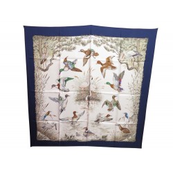 FOULARD HERMES HALTE EN CAMARGUE ROBERT DALLET CARRE SOIE BLEU SILK SCARF 350€