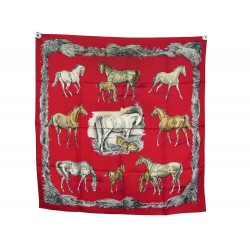 FOULARD HERMES LES POULAINS XAVIER DE PORET 1960 CARRE 90 SOIE + BOITE SCARF