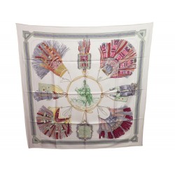 FOULARD HERMES CUIRS DU DESERT LA PERRIERE CARRE EN SOIE BLANC SILK SCARF 350€