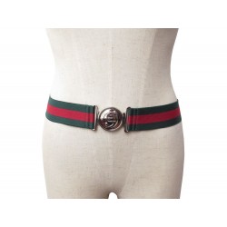 CEINTURE GUCCI 189814 T 90 MEDAILLON LOGO DOUBLE G EN TISSU RUBAN WEB BELT 225€