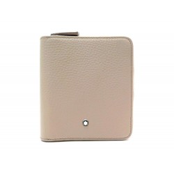 NEUF PORTEFEUILLE MONTBLANC PORTE MONNAIE CUIR GRAINE BEIGE LEATHER WALLET 375€