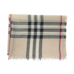 ECHARPE BURBERRY FOULARD TARTAN CHECK EN LAINE ET SOIE BEIGE + BOITE SCARF 350€