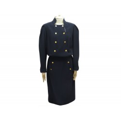 NEUF ROBE CHANEL A MANCHES LONGUES T42 L LAINE BLEU MARINE NEW WOOL DRESS 4890€