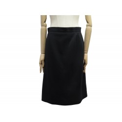 JUPE CHANEL PORTEFEUILLE BOUTONS LOGO CC T42 L EN LAINE NOIR WOOL SKIRT 2720€