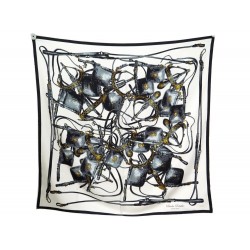 FOULARD HERMES BRIDES REBELLES CARRE 90 PIERRE EMERY SOIE BLANC SILK SCARF 375€