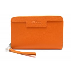 NEUF PORTE MONNAIE LONGCHAMP LE PLIAGE NEO CUIR ORANGE PORTEFEUILLE WALLET 190€