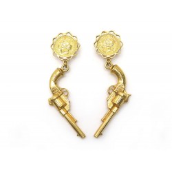 RARE VINTAGE BOUCLES D'OREILLES CHANEL PISTOLETS GUN MOTIF GOLD PISTOLS EARRINGS