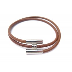 NEUF BRACELET HERMES TOURNIS 20 CM EN CUIR MARRON ET ACIER PALLADIE +BOITE 355€