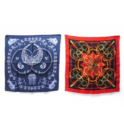 LOT 2 FOULARDS HERMES GAVROCHES ESPERON D'OR + LES CAVALIERS D OR SOIE 350€