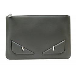 NEUF SAC POCHETTE A MAIN FENDI 7N0078 EN CUIR GRIS + BOITE NEW BEAUTY CASE 650€