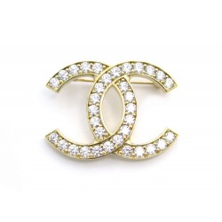 NEUF BROCHE CHANEL LOGO CC STRASS EN METAL DORE + BOITE NEW GOLDEN BROOCH 530€