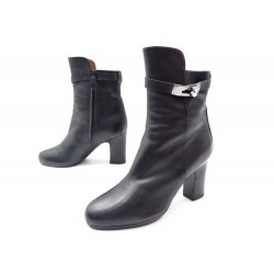 CHAUSSURES HERMES JOUEUSE 37.5 BOTTINES BOUCLE KELLY CUIR NOIR BOOTS SHOES 1500€