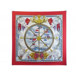 NEUF FOULARD HERMES VIVE LE VENT CARRE 90 THIOUNE EN SOIE ROUGE SILK SCARF 375€