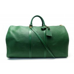 SAC DE VOYAGE LOUIS VUITTON KEEPALL 55 BANDOULIERE CUIR EPI VERT HANDBAG 2290€