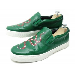 CHAUSSURES GUCCI SLIP ON SNAKE 431297 10 IT 45 FR BASKETS CUIR VERT + BOITE 520€