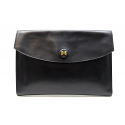 VINTAGE POCHETTE A MAIN HERMES RIO EN CUIR BOX NOIR SAC BLACK CLUTCH 1200€