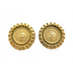 VINTAGE BOUCLES D'OREILLES A CLIPS CHANEL PROFIL COCO METAL DORE EARRING 570€