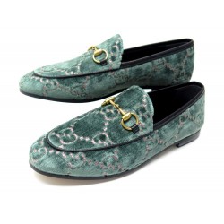 NEUF CHAUSSURES GUCCI JORDAAN 431467 37.5 MOCASSINS VELOURS TURQUOISE SHOES 595€