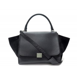 NEUF SAC A MAIN CELINE TRAPEZE MM BANDOULIERE EN CUIR ET DAIM NOIR HANDBAG 2500€