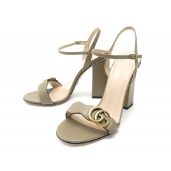 NEUF CHAUSSURES GUCCI DOUBLE G 628012 39 40 FR SANDALES A TALONS CUIR TAUPE 630€