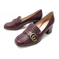 NEUF CHAUSSURES GUCCI 408208 39 40 FR ESCARPINS MARMONT FRANGES CUIR MARRON 650€