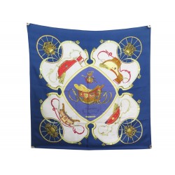 FOULARD HERMES SPRINGS CARRE 90 PHILIPPE LEDOUX EN SOIE BLEU SILK SCARF 375€