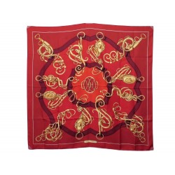 FOULARD HERMES MORS ET BLASONS EN SOIE ROUGE RED SILK SCARF 345€