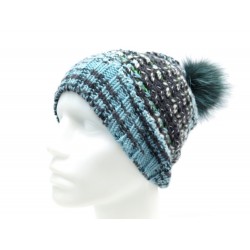 NEUF BONNET MISSONI 55 CM EN LAINE BLEU POMPOM FOURRURE DE RENARD WOOL CAP 270€