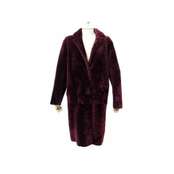 NEUF MANTEAU SANDRO S 36 EN CUIR MOUTON RETOURNE BORDEAUX SHEEPSKIN COAT 1395€