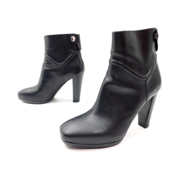 CHAUSSURES HERMES 38 BOTTINES CLOU DE SELLE EN CUIR NOIR LOW BOOTS SHOES 1200€