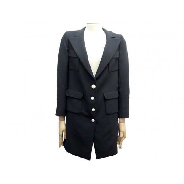 NEUF VESTE CHANEL LONGUE P31042 TAILLE 34 S EN LAINE NOIR NEW WOOL JACKET 4200€