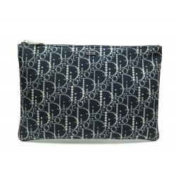 NEUF SAC POCHETTE CHRISTIAN DIOR TOILE MONOGRAMME OBLIQUE PERLES BLEU POUCH 590€