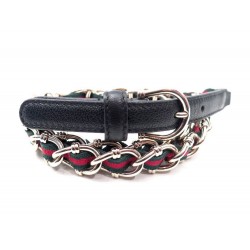 CEINTURE GUCCI 155117 T 95 CHAINE ENTRELACEE TOILE WEB ET CUIR METAL BELT 295€