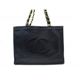 VINTAGE SAC A MAIN CHANEL CABAS SHOPPING CUIR NOIR LEATHER HAND TOTE BAG 3500€