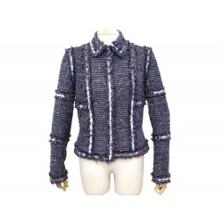 VESTE CHANEL P26409 SEQUINS ETOILES M 38 EN TWEED LAINE BLEU WOOL JACKET 4200€