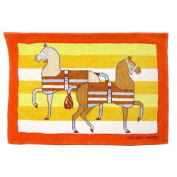 NEUF SORTIE TAPIS DE BAIN HERMES CHEVAUX EN COTON ORANGE HORSES BATH CARPET 350€