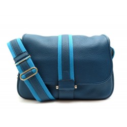 NEUF SAC A MAIN HERMES BOURLINGUE MESSENGER BANDOULIERE CUIR CLEMENCE BLEU 5075€