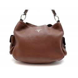 NEUF SAC A MAIN PRADA SIDE POCKET HOBO EN CUIR GRAINE MARRON NEW HANDBAG 2100€