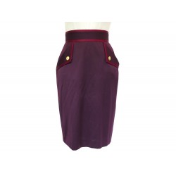 NEUF JUPE DROITE CHANEL BOUTONS TREFLES M 38 EN LAINE BORDEAUX WOOL SKIRT 2720€