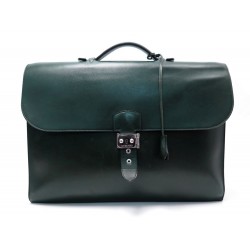 SACOCHE CARTABLE HERMES SAC A DEPECHES 3 SOUFFLETS CUIR BOX VERT BRIEFCASE 5800€